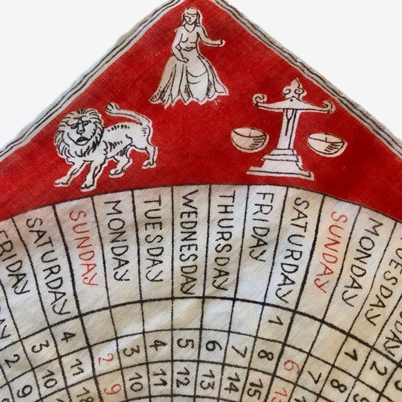 Vintage 1953 Astrology Calendar Zodiac Signs Scarf Handkerchief 11" Square - Picture 4 of 11